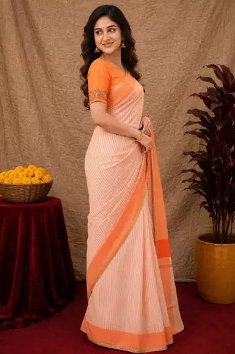  white chanderi cotton blend printed  1 minute ready to wear saree with unstitched blouse piece