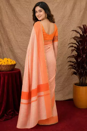  white chanderi cotton blend printed  1 minute ready to wear saree with unstitched blouse piece