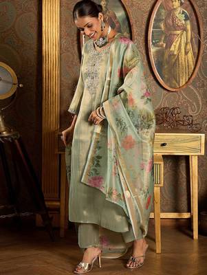 Ethnic Motifs Embroidered Zari Liva Kurta With Trousers & Dupatta 4