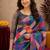  multi color chanderi cotton blend printed  1 minute ready to wear saree with unstitched blouse piece