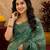  green chanderi cotton blend printed  1 minute ready to wear saree with unstitched blouse piece