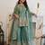 Sea-green silk blend embroidered palazzo set