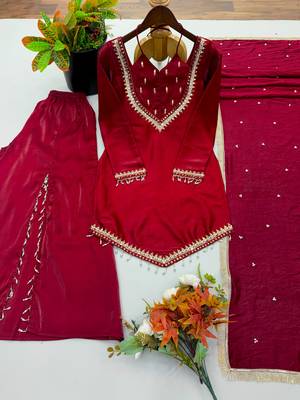 Wine silk blend embroidered palazzo set 4