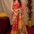  red yellow chanderi cotton blend printed  1 minute ready to wear saree with unstitched blouse piece