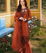 Dark-orange rayon embroidered palazzo set