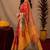  red yellow chanderi cotton blend printed  1 minute ready to wear saree with unstitched blouse piece