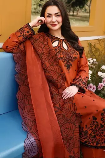 Dark-orange rayon embroidered palazzo set