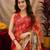  red yellow chanderi cotton blend printed  1 minute ready to wear saree with unstitched blouse piece
