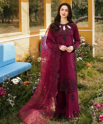 Wine rayon embroidered palazzo set 1
