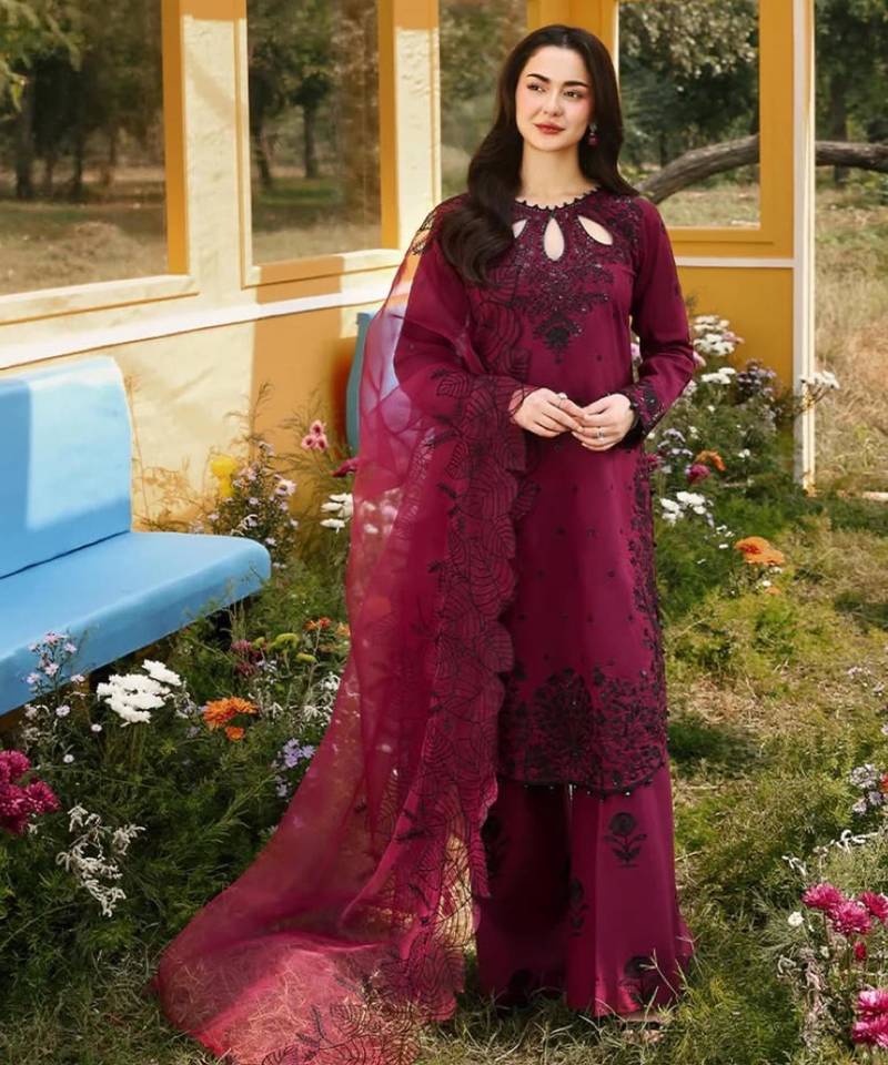 Wine rayon embroidered palazzo set