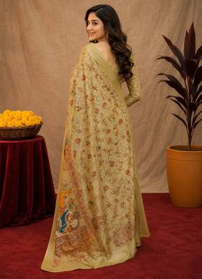  beige chanderi cotton blend printed  1 minute ready to wear saree with unstitched blouse piece 3