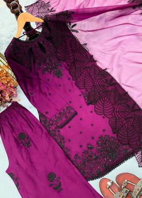 Wine rayon embroidered palazzo set 3