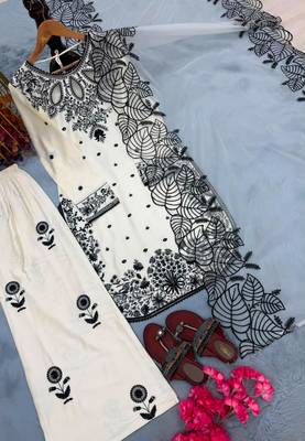 White rayon embroidered palazzo set 2