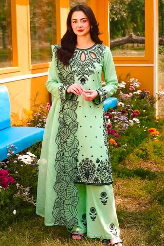 Light-green rayon embroidered palazzo set