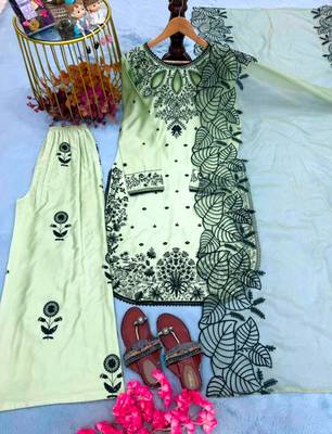 Light-green rayon embroidered palazzo set 2