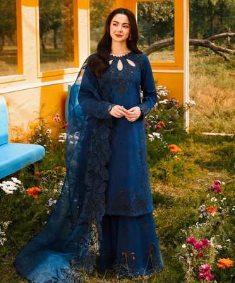 Dark-blue rayon embroidered palazzo set 1