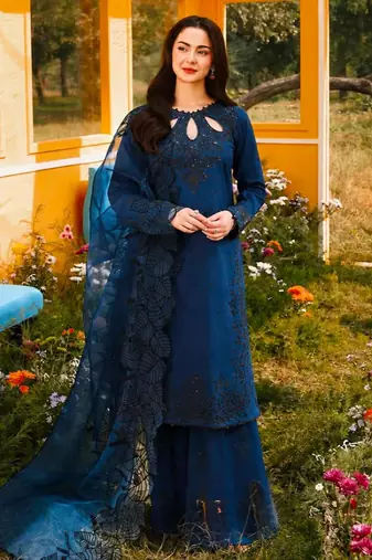 Dark-blue rayon embroidered palazzo set