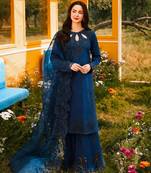 Dark-blue rayon embroidered palazzo set