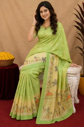  pista chanderi cotton blend printed  1 minute ready to wear saree with unstitched blouse piece