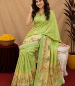  pista chanderi cotton blend printed  1 minute ready to wear saree with unstitched blouse piece