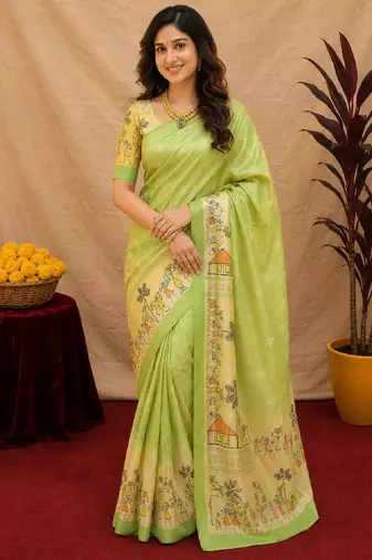  pista chanderi cotton blend printed  1 minute ready to wear saree with unstitched blouse piece