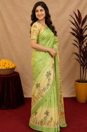  pista chanderi cotton blend printed  1 minute ready to wear saree with unstitched blouse piece