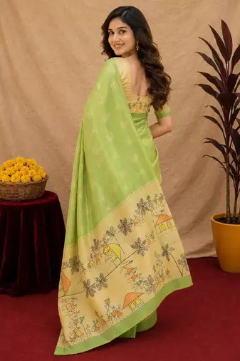 pista chanderi cotton blend printed  1 minute ready to wear saree with unstitched blouse piece