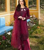 Magenta rayon embroidered palazzo set