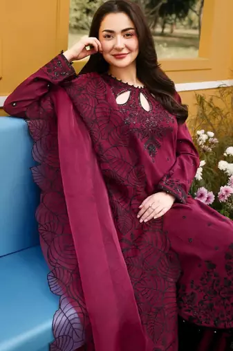 Magenta rayon embroidered palazzo set