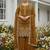 Dark-yellow faux georgette embroidered palazzo set