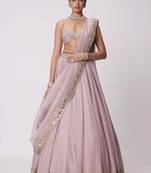 Ash Pink 5MM Sequins + Paper Mirror with Zari Embroidered Organza Silk Wedding Lehenga Choli