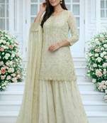 Cream faux georgette embroidered palazzo set