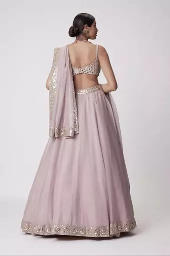Ash Pink 5MM Sequins + Paper Mirror with Zari Embroidered Organza Silk Wedding Lehenga Choli