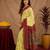  yellow maroon chanderi cotton blend printed 1 minute ready to wear saree with unstitched blouse piece