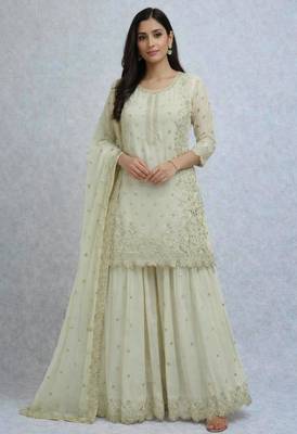 Cream faux georgette embroidered palazzo set 2