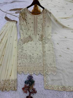 Cream faux georgette embroidered palazzo set 3