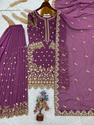 Lavender faux georgette embroidered palazzo set 3