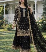 Black faux georgette embroidered palazzo set
