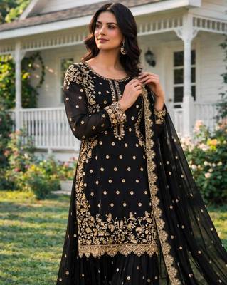 Black faux georgette embroidered palazzo set 2