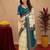  off white turquoise chanderi cotton blend  1 minute ready to wear saree with unstitched blouse piece