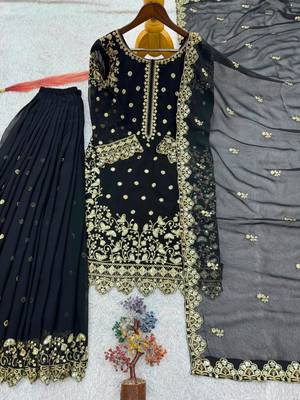 Black faux georgette embroidered palazzo set 3
