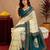  off white turquoise chanderi cotton blend  1 minute ready to wear saree with unstitched blouse piece