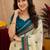  off white turquoise chanderi cotton blend  1 minute ready to wear saree with unstitched blouse piece