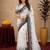  white black chanderi cotton blend printed 1 minute ready to wear saree with unstitched blouse piece