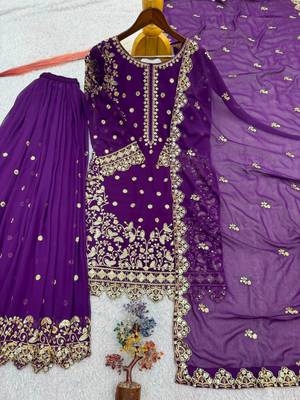 Purple faux georgette embroidered palazzo set 4
