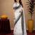  white black chanderi cotton blend printed 1 minute ready to wear saree with unstitched blouse piece