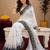  white black chanderi cotton blend printed 1 minute ready to wear saree with unstitched blouse piece