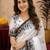  white black chanderi cotton blend printed 1 minute ready to wear saree with unstitched blouse piece