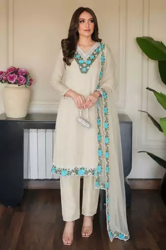 Off-white organza embroidered kurta set