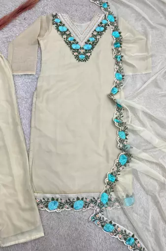 Off-white organza embroidered kurta set